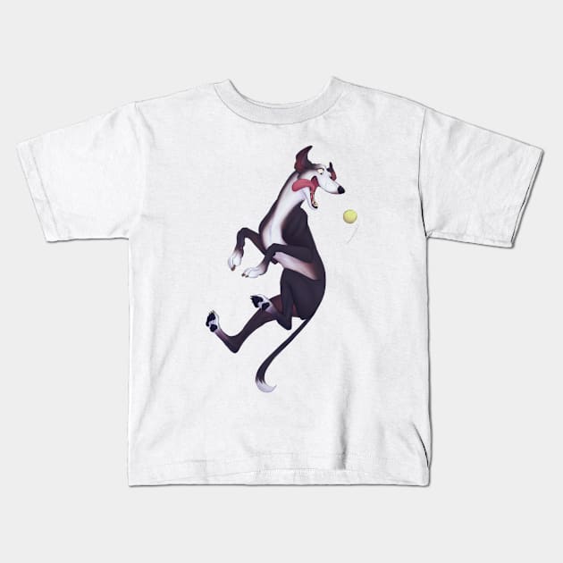 Greyhound – pink background Kids T-Shirt by PaulaBS